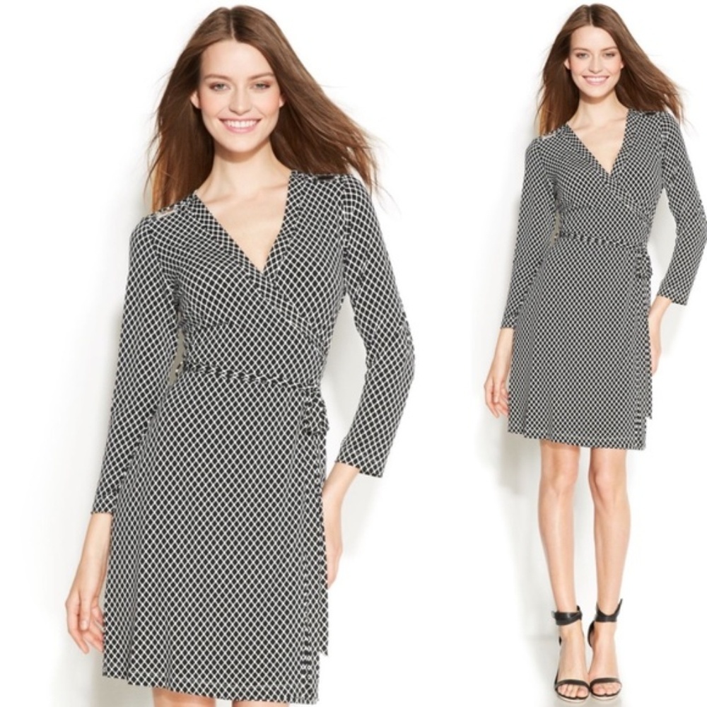 CALVIN KLEIN Black White Wrap Around Dress Size 4